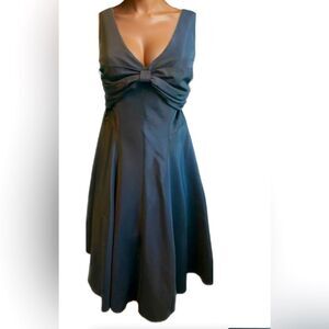 Nicole Miller Little Black Dress  Size 8 | V-Neck Fit & Flare Cocktail Dress Bow